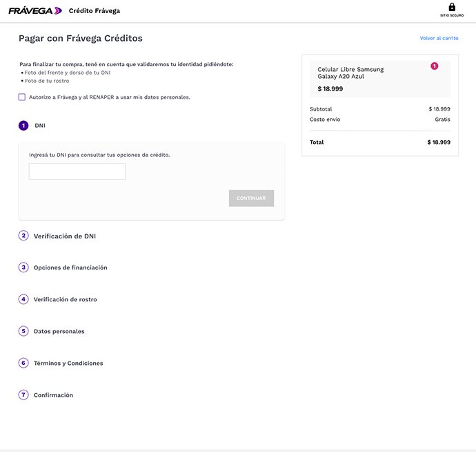 Step 1: the customer enters their ID to see credit options. The order summary stays visible.