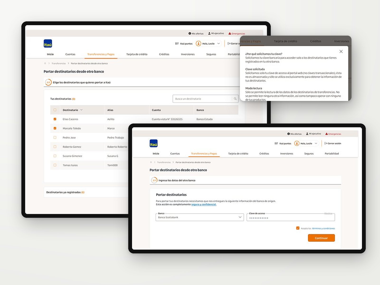 Itaú Chile — Transfer recipients