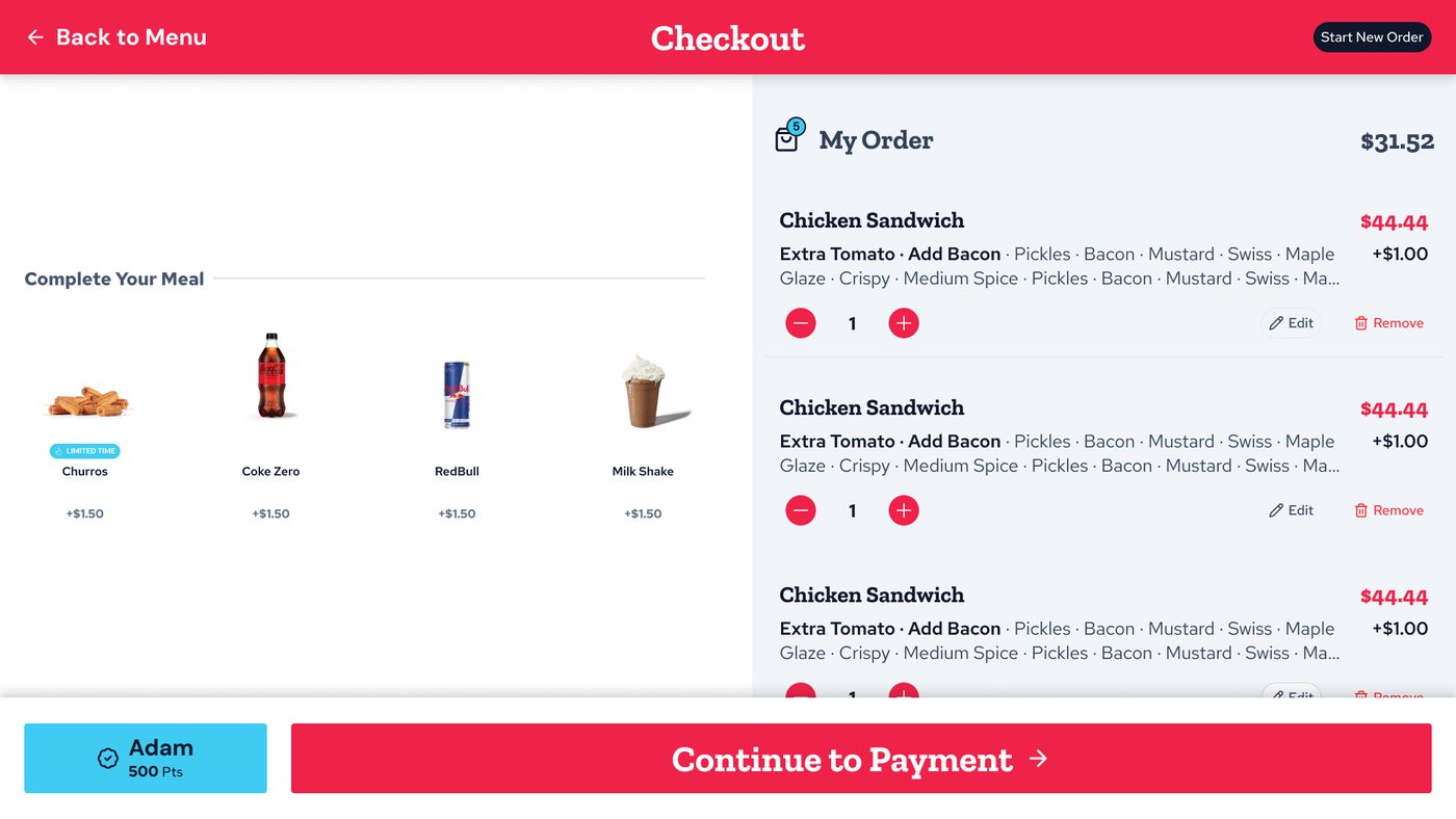 Landscape checkout with “Complete Your Meal”