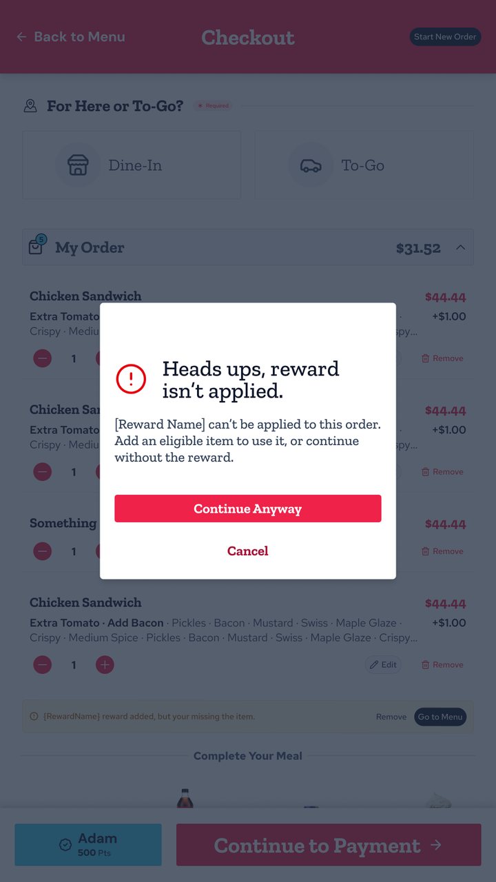 Reward not applied yet