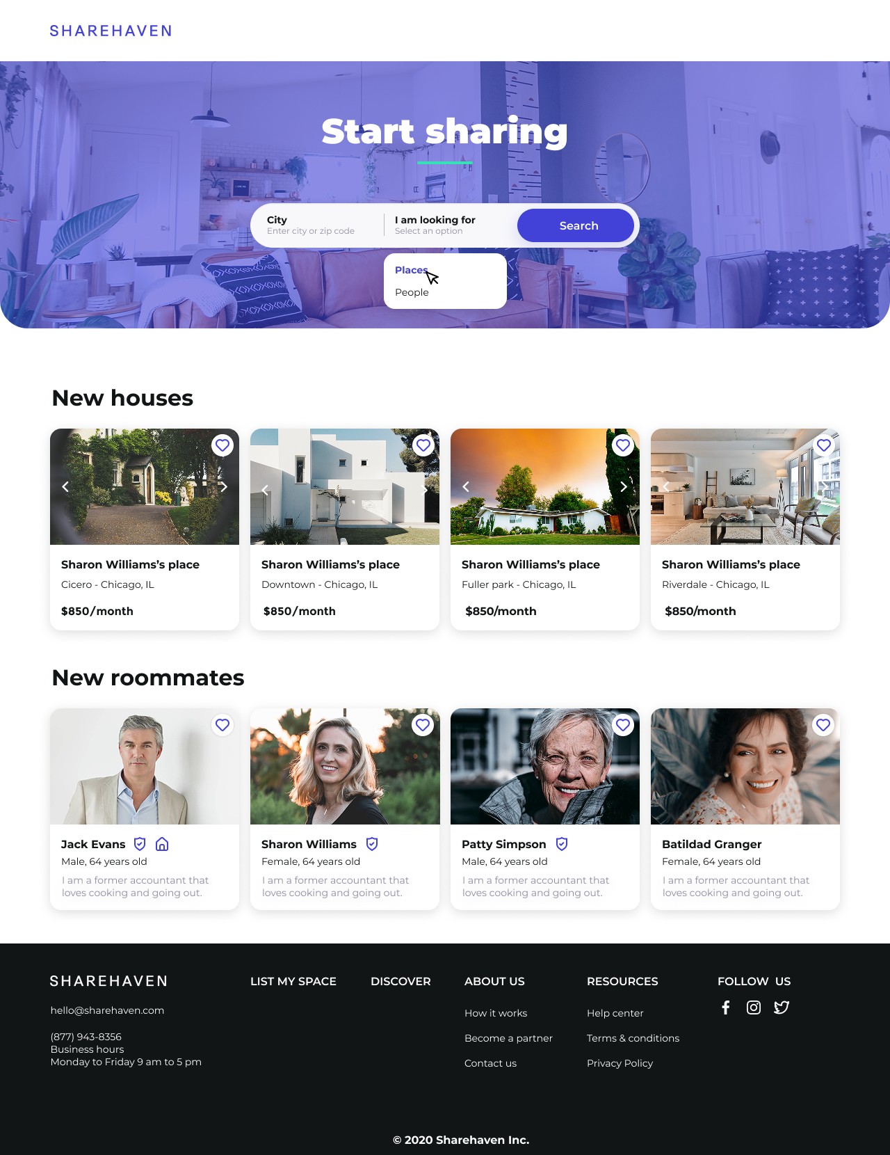 Desktop: search with new houses and new roommates.