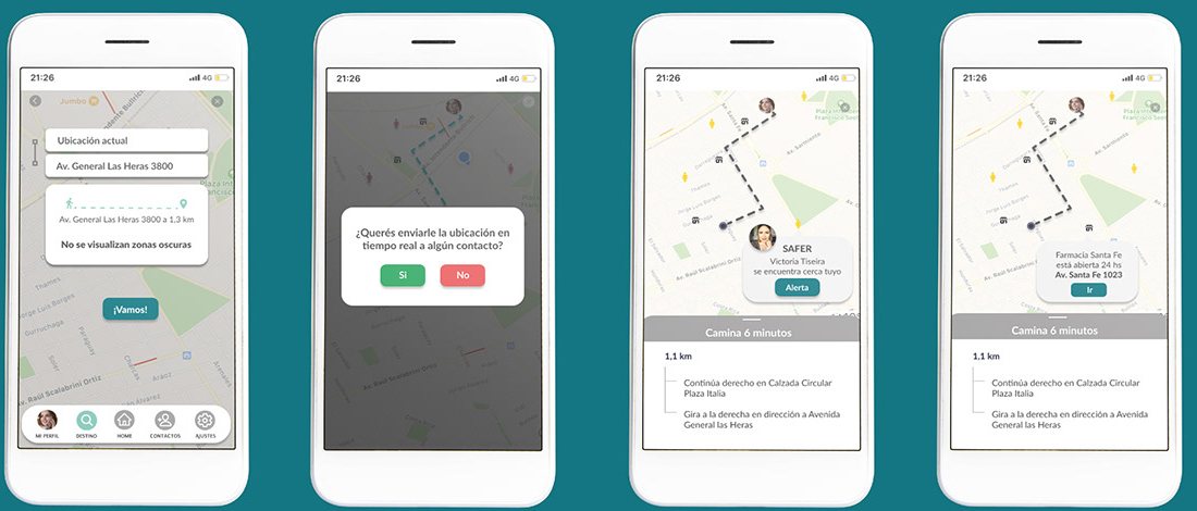 Active route, sharing your location and nearby help.